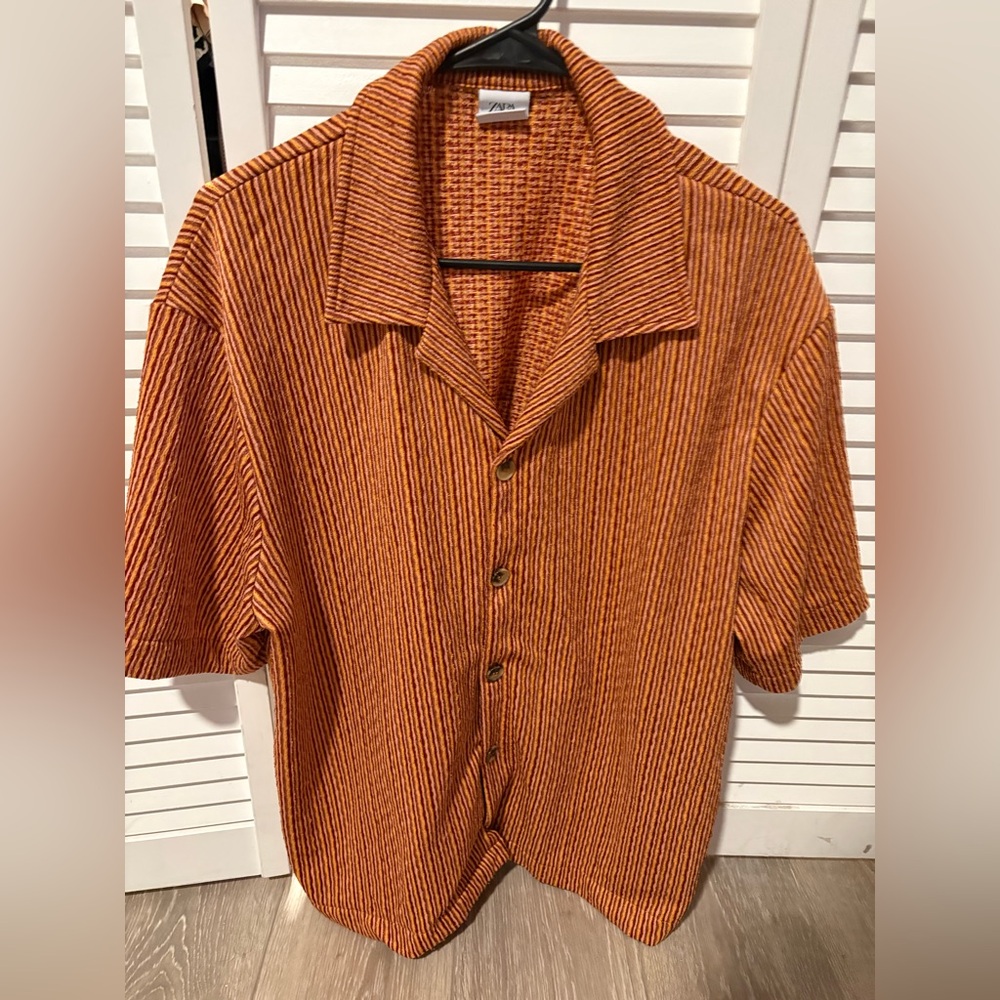 Zara Men's Rust Striped Button Down Shirt